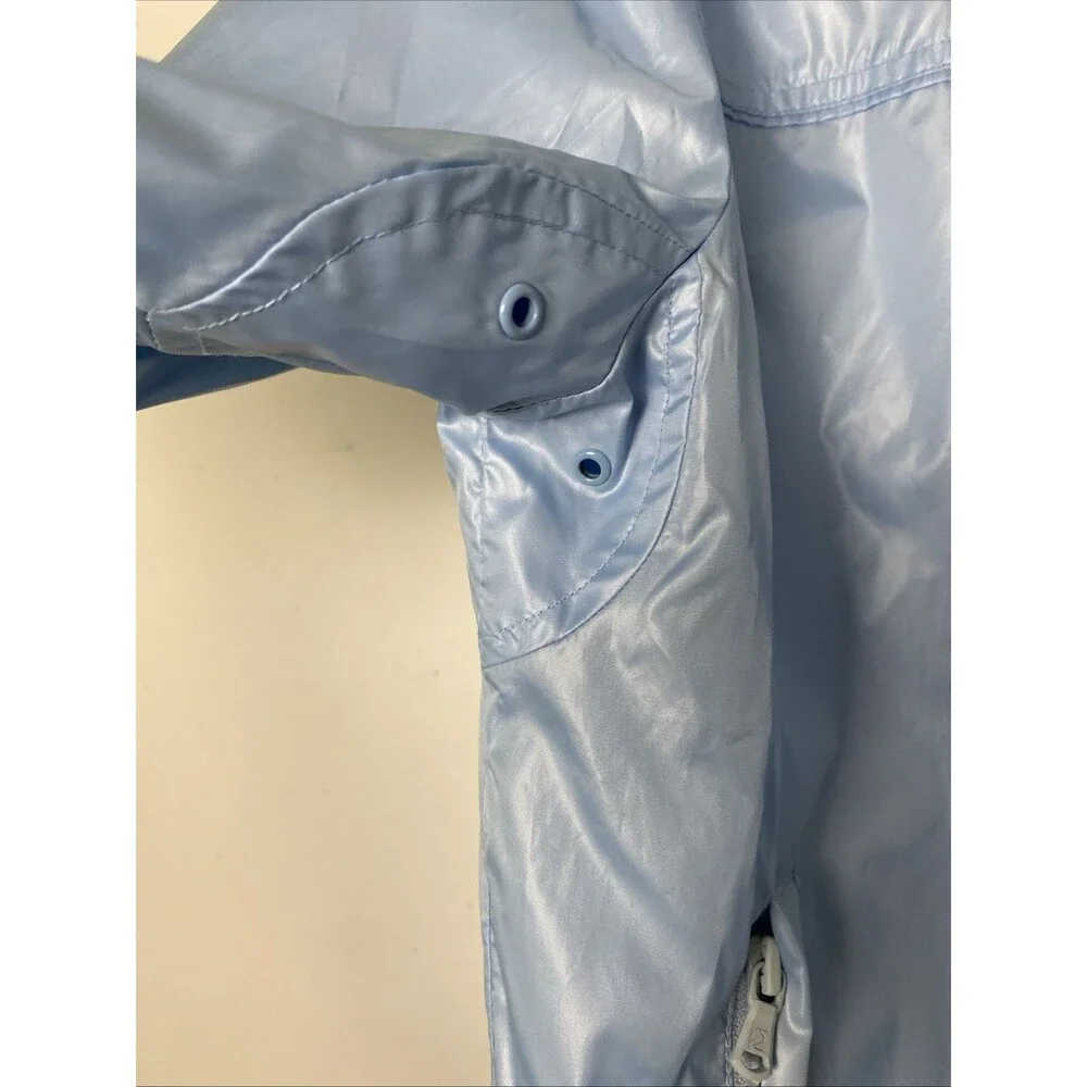 Perry Ellis Hooded Jacket Rain Coat Womens Size M Blue Pastel Full Zip Pockets